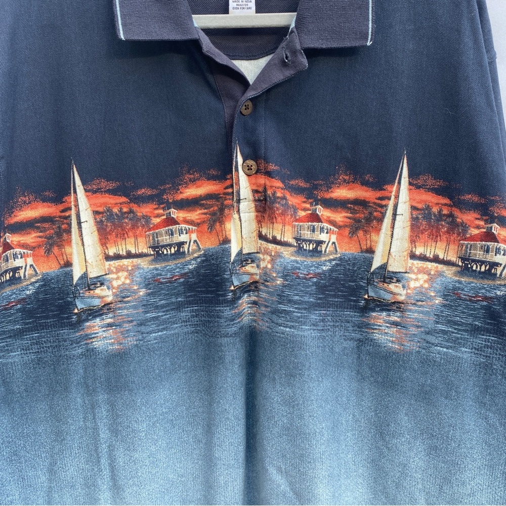 Boca Classics polo shirt men’s XL sailing boating  sunset blue vintage preppy